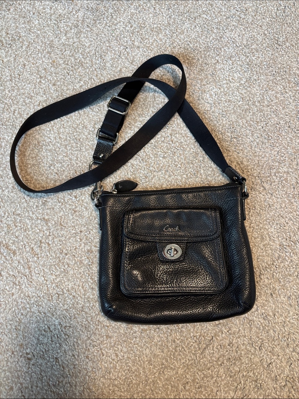 Coach Black Pebbled Leather Turn-Lock Crossbody